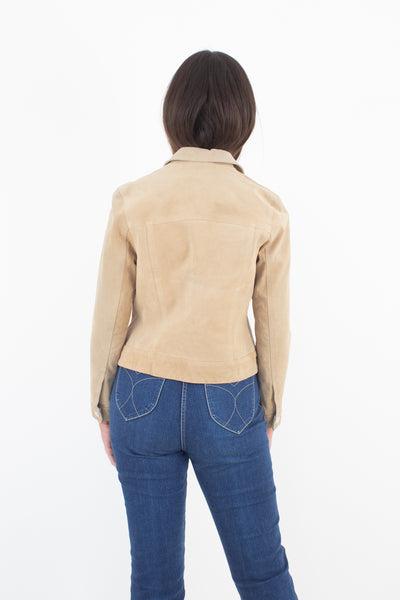 90s/Y2K Tan Suede Leather Cropped Jacket - Size XXS/XS