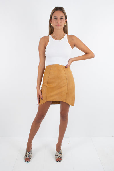 Tan Leather Mini Skirt - Size XS / 25"