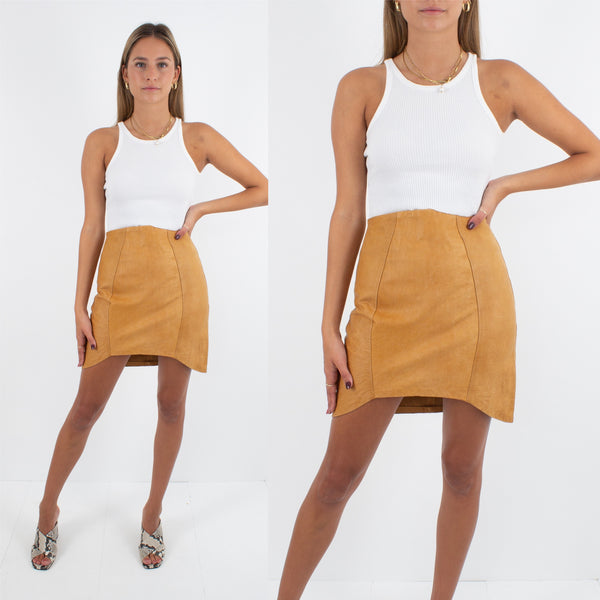 Tan Leather Mini Skirt - Size XS / 25"