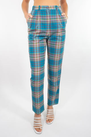 Teal Gingham Check Pant - Size S / 26"