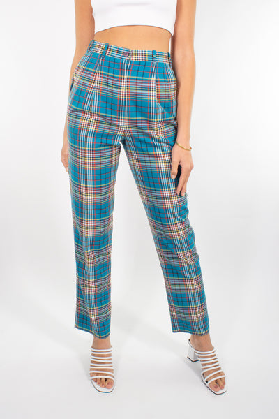 Teal Gingham Check Pant - Size S / 26"