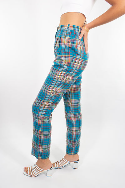 Teal Gingham Check Pant - Size S / 26"