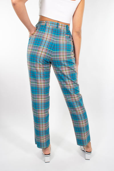 Teal Gingham Check Pant - Size S / 26"