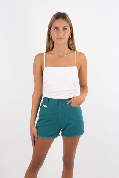 High Waist Green Denim Shorts - Deadstock - 2 Sizes XS & S
