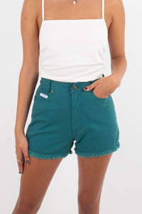 High Waist Green Denim Shorts - Deadstock - 2 Sizes XS & S