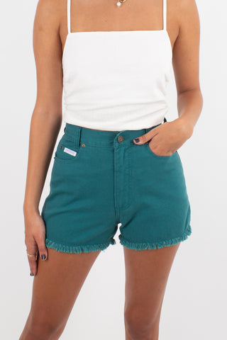 High Waist Green Denim Shorts - Deadstock - 2 Sizes XS & S