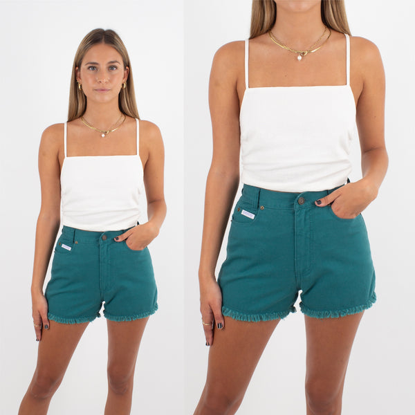 High Waist Green Denim Shorts - Deadstock - 2 Sizes XS & S