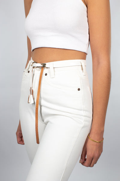 Thin White Leather Belt