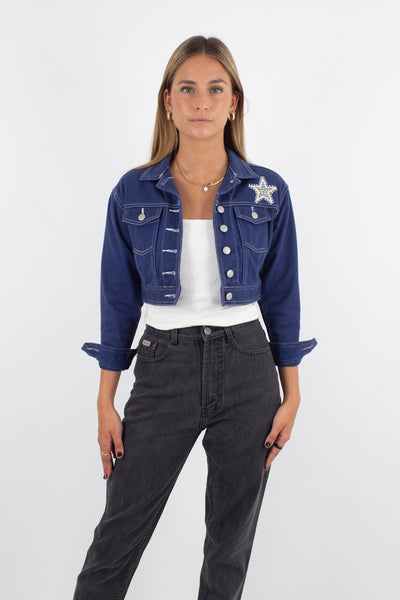 Tweety Bird Cropped Blue Denim Jacket - Size XXS/XS