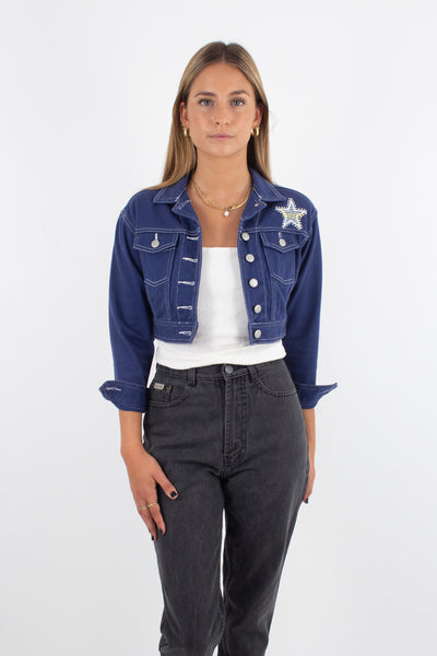 Tweety Bird Cropped Blue Denim Jacket - Size XXS/XS