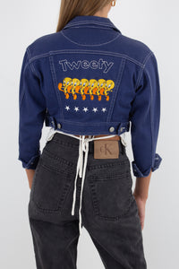 Tweety Bird Cropped Blue Denim Jacket - Size XXS/XS