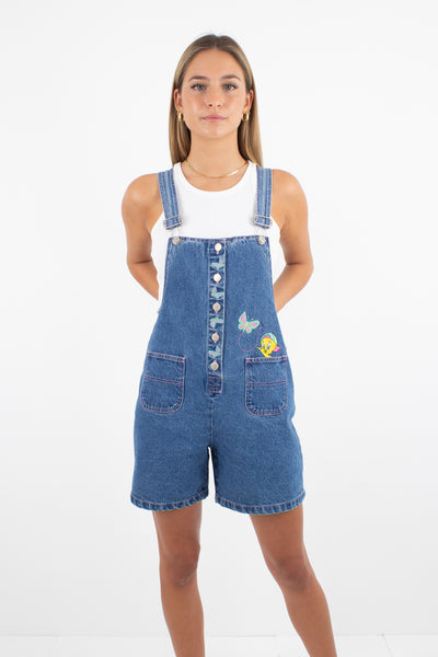 Tweety Bird Short Mid Blue Denim Overalls - Size XS/S