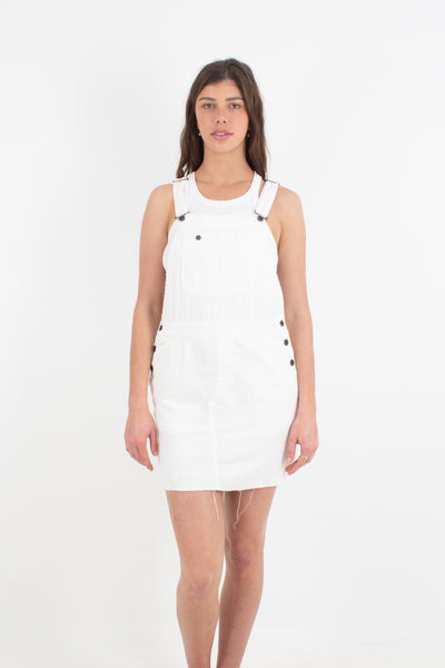 White Cord Overall Pinafore Mini Dress - Size S/M