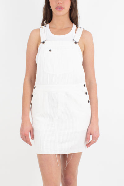 White Cord Overall Pinafore Mini Dress - Size S/M