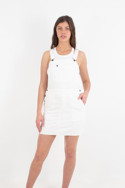 White Cord Overall Pinafore Mini Dress - Size S/M