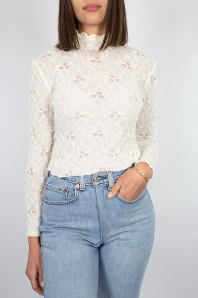 White Lace Long Sleeve Top - Size XS/S