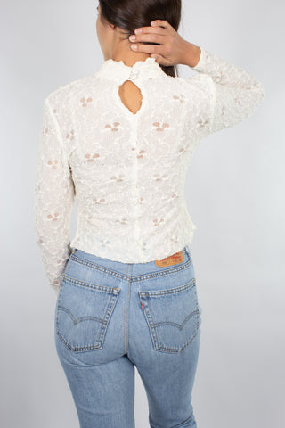 White Lace Long Sleeve Top - Size XS/S