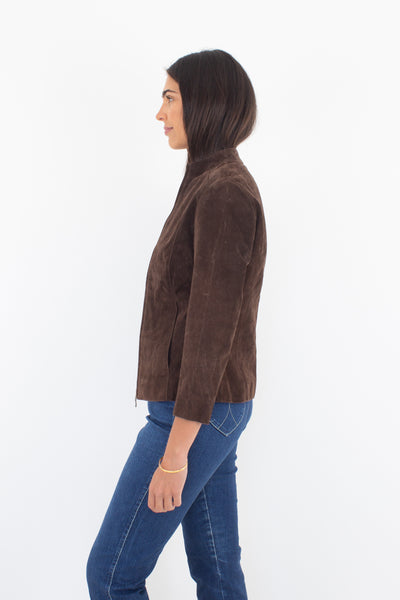 Y2K Chocolate Brown Suede Short Leather Jacket - Size XS/S