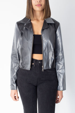 Y2K Cropped Metallic Shiny Jacket - Size XS/S/M