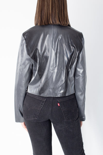 Y2K Cropped Metallic Shiny Jacket - Size XS/S/M