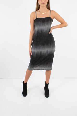 Y2K Black, Grey & Gold Lurex Stretch Midi Dress - Size S / M