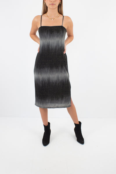 Y2K Black, Grey & Gold Lurex Stretch Midi Dress - Size S / M