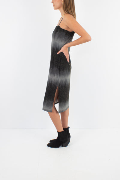 Y2K Black, Grey & Gold Lurex Stretch Midi Dress - Size S / M
