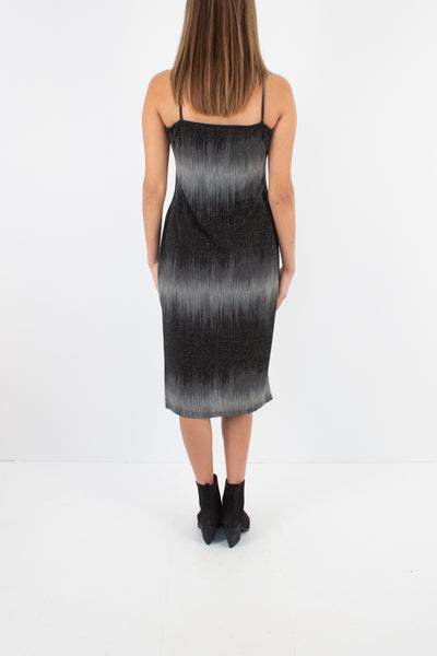 Y2K Black, Grey & Gold Lurex Stretch Midi Dress - Size S / M