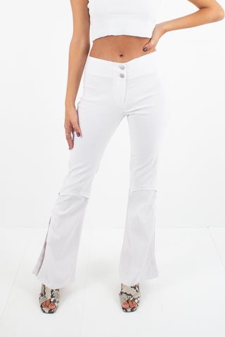 Y2K Stretch White Pants with Splits - Bootcut Leg - Size XS/S