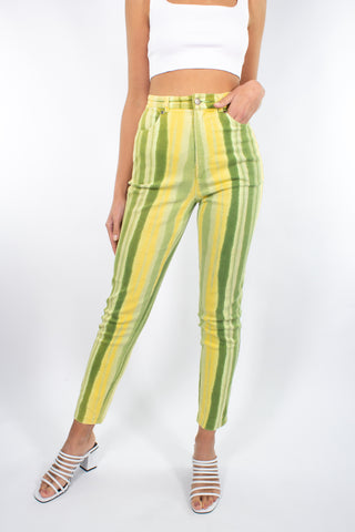 Yellow & Green Stripe High Waist Stretch Jeans - Size XS/S 25"