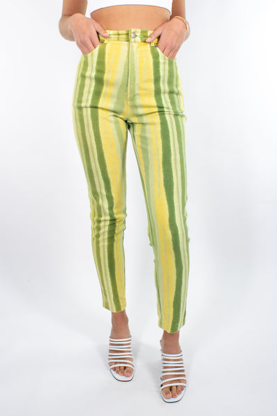 Yellow & Green Stripe High Waist Stretch Jeans - Size XS/S 25"