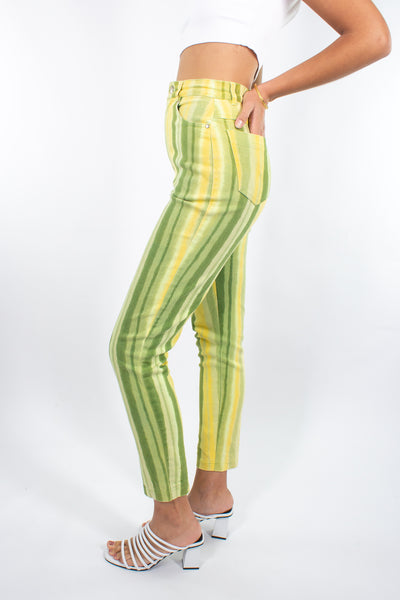 Yellow & Green Stripe High Waist Stretch Jeans - Size XS/S 25"