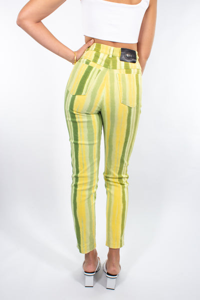 Yellow & Green Stripe High Waist Stretch Jeans - Size XS/S 25"