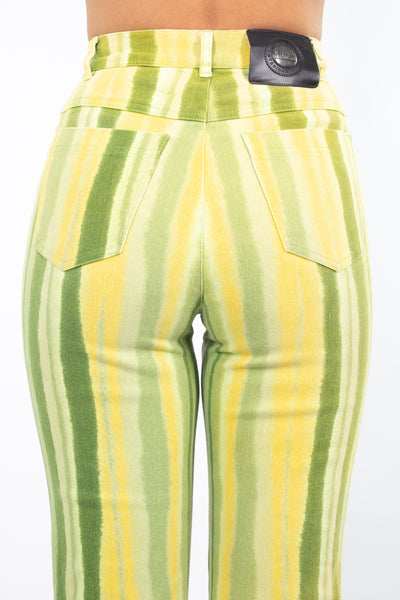 Yellow & Green Stripe High Waist Stretch Jeans - Size XS/S 25"