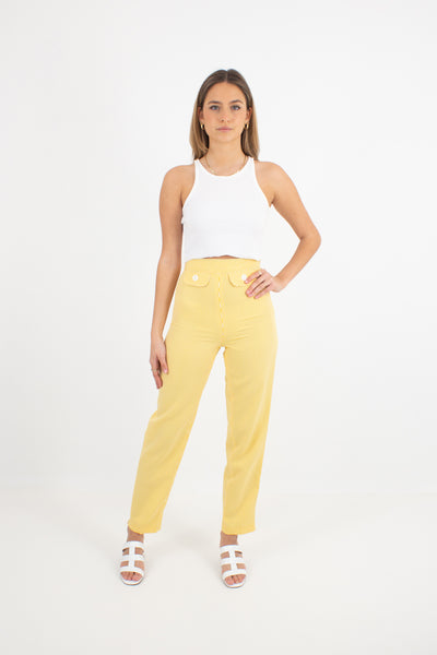 Yellow & White Gingham Check Pants - High Waist - 2 Sizes XS & M