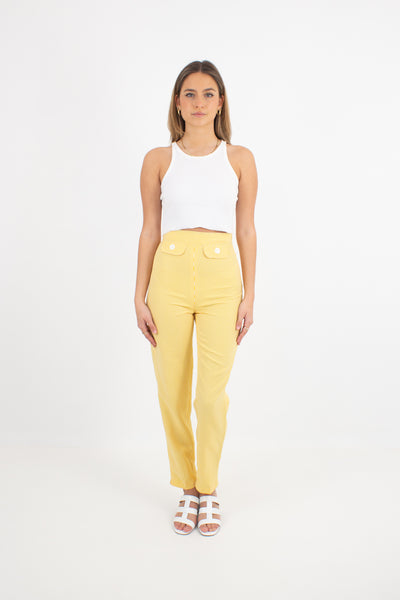 Yellow & White Gingham Check Pants - High Waist - 2 Sizes XS & M