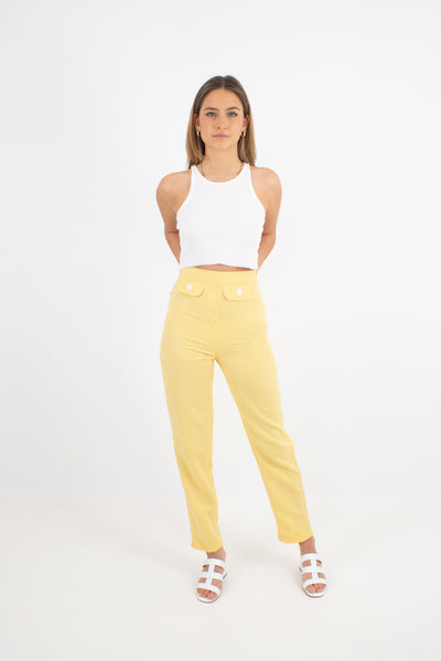 Yellow & White Gingham Check Pants - High Waist - 2 Sizes XS & M